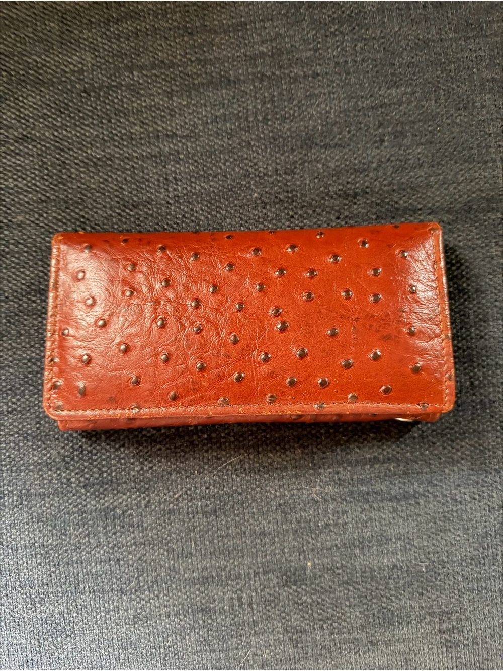 Men's Leather Card Holder - Brown Ostrich Embossed